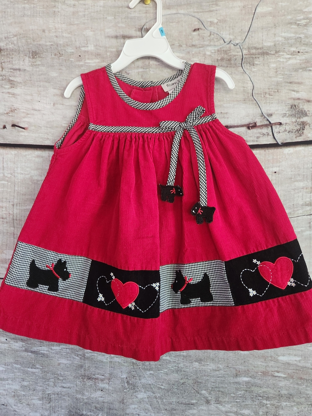 Girls Red Corduroy Heart & Scottie Dog Dress